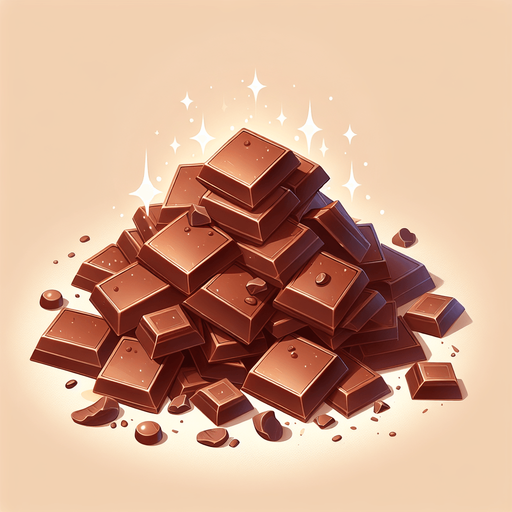 A pile of pieces of milk chocolate.
Single Game Texture. In-Game asset. 2d. Blank background. High contrast. No shadows.