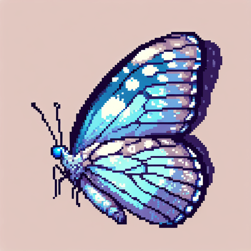 pixel butterfly looking left, showing the left profile.
Single Game Texture. In-Game asset. 2d. Blank background. High contrast. No shadows.
