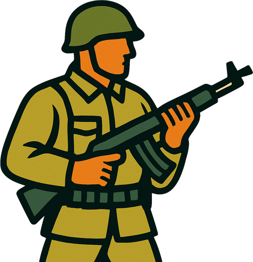 one-gun soldier.
In-Game asset.  2d.  High contrast.  No shadows
