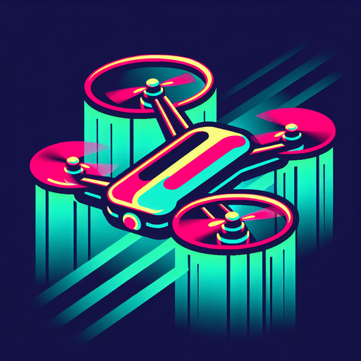 retro flying drone  in neon colors..
Single Game Texture. In-Game asset. 2d. Blank background. High contrast. No shadows.