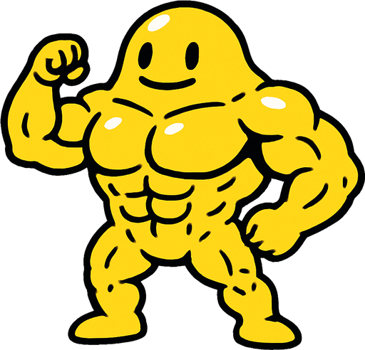 Bana sarı kaslı bir slime yap elleri kolları ayakları var kasları kolayca belli oluyo nötr.
In-Game asset.  2d.  High contrast.  No shadows