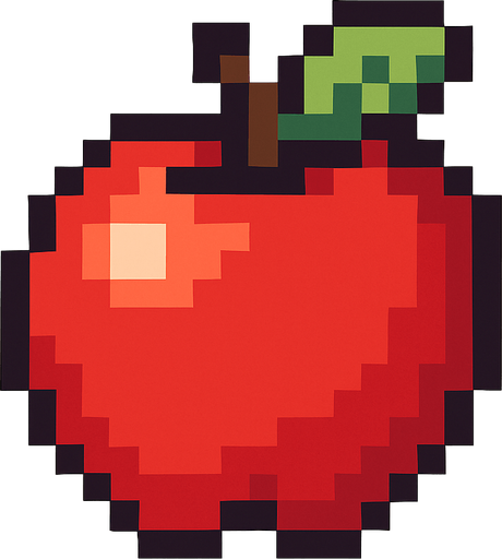 pixel art of an apple.
In-Game asset.  2d.  High contrast.  No shadows
