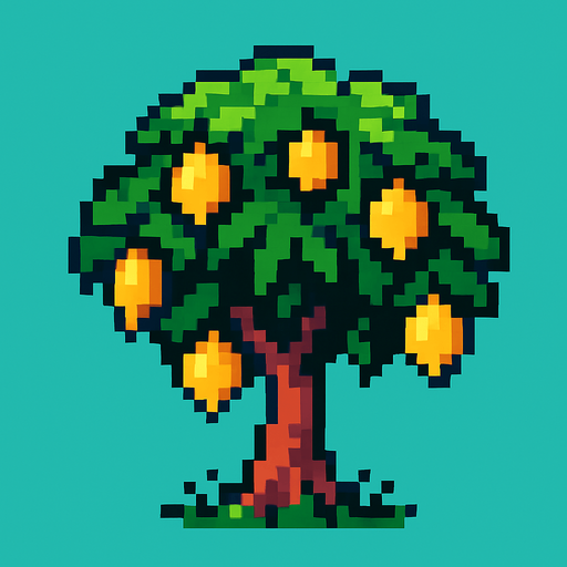 Mango tree 8 bit.
In-Game asset.  2d.  High contrast.  No shadows
