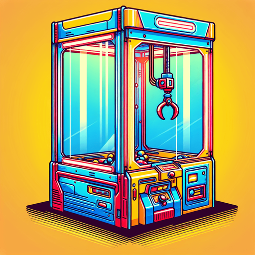A claw grabber arcade machine with transparent screen.
Single Game Texture. In-Game asset. 2d. Blank background. High contrast. No shadows.