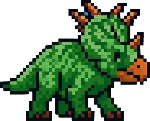 Make it 8 bit style dinosaur Achelousaurus cartoon character.
In-Game asset.  High contrast.  No shadows