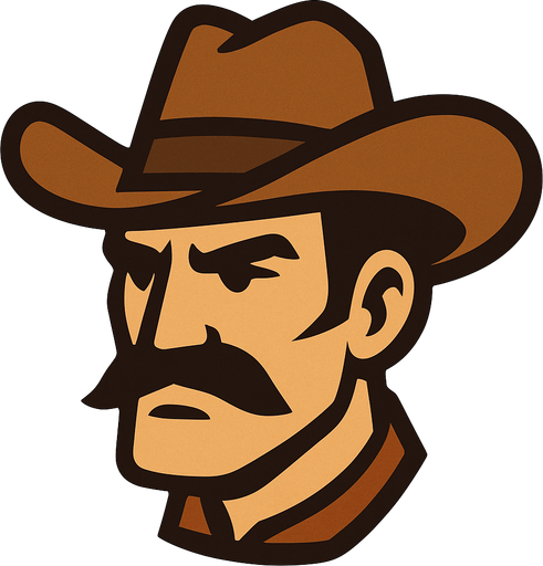 2d cowboy character head.
In-Game asset.  2d.  High contrast.  No shadows
