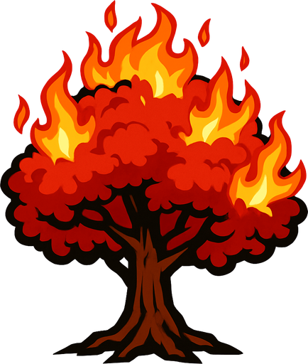 Arbre rouge en feu.
In-Game asset.  2d.  High contrast.  No shadows