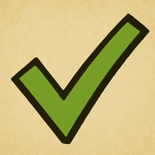Green tick in professor Layton gamestyle.
In-Game asset.  2d.  High contrast.  No shadows