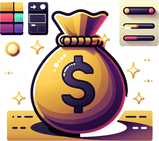 money bag.
Single Game Texture.  In-Game asset.  2d.  Blank background.  High contrast.  No shadows
