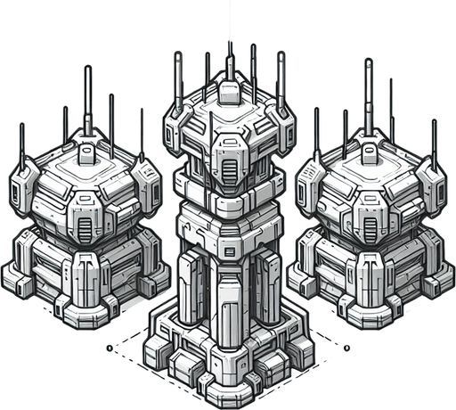 defense_station.
Single Game Texture.  In-Game asset.  2d.  Blank background.  High contrast.  No shadows