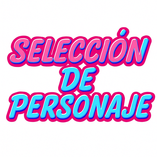 letras que dicen seleccion de personaje con un color rosa y un color celeste y con contorno azul y rosa cursiva.
In-Game asset.  2d.  High contrast.  No shadows
