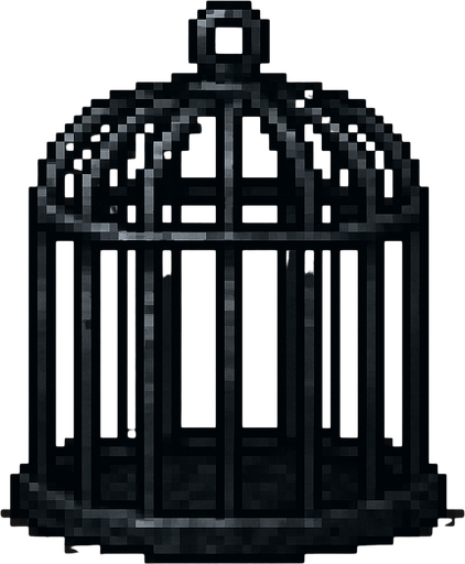 Jaula de metal oscura , pixel art.
In-Game asset.  2d.  High contrast.  No shadows