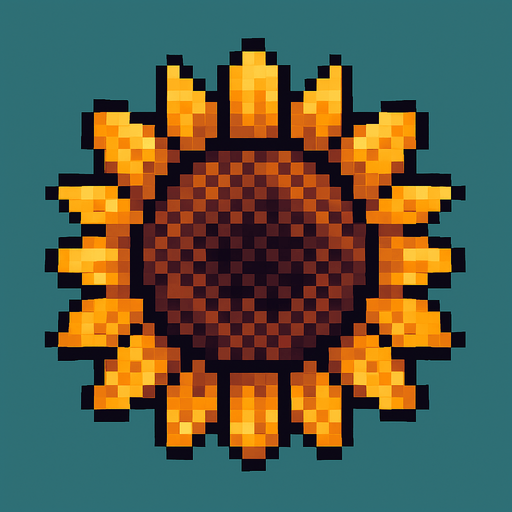 Cabeza de girasol, pixelart.
In-Game asset.  2d.  High contrast.  No shadows