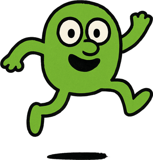 2d shadowless simple two-legged small nose 2-eyed green doodle jump character