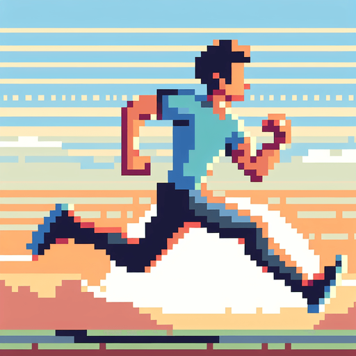 Running person 64×64 pixel art.
Single Game Texture.  In-Game asset.  2d.  Blank background.  High contrast.  No shadows