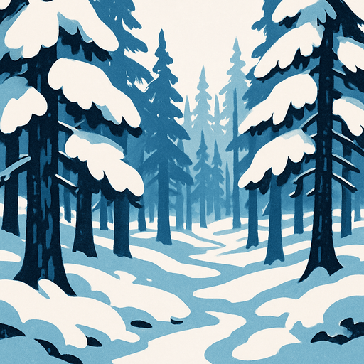 A snowy forest.
In-Game asset.  2d.  High contrast.  No shadows