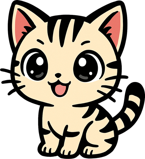 A cute manga style cat.
In-Game asset.  2d.  High contrast.  No shadows