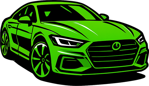 Car image but its head should be on right side not left. Make a fancy car colored green..
In-Game asset.  2d.  High contrast.  No shadows