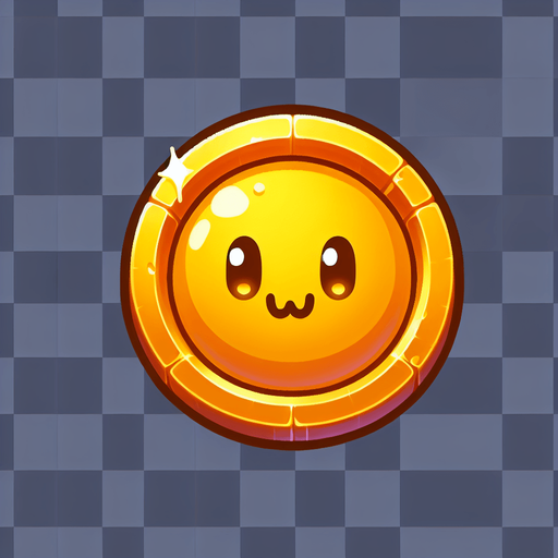 Монетка золотая мультяшная.
Single Game Texture.  In-Game asset.  2d.  Blank background.  High contrast.  No shadows