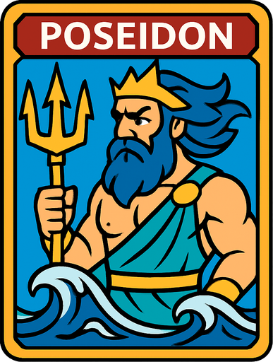 poseidon card.
In-Game asset.  2d.  High contrast.  No shadows
