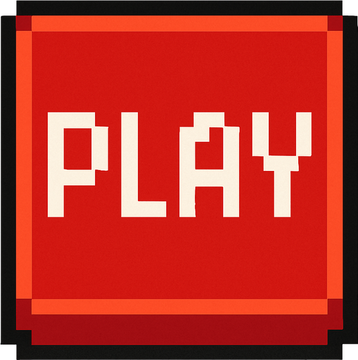 un boton cuadrado hecho con pixeles que dice play.
In-Game asset.  2d.  High contrast.  No shadows