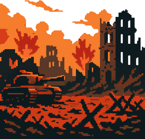 a pixel war background.
In-Game asset.  2d.  High contrast.  No shadows