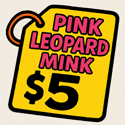 price tag that says pink leopard mink $5.
In-Game asset.  2d.  High contrast.  No shadows