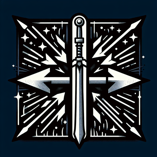 A arrow and sword splitting into a double arrow and double sword signifying a extra shot/sword..
Single Game Texture.  In-Game asset.  2d.  Blank background.  High contrast.  No shadows