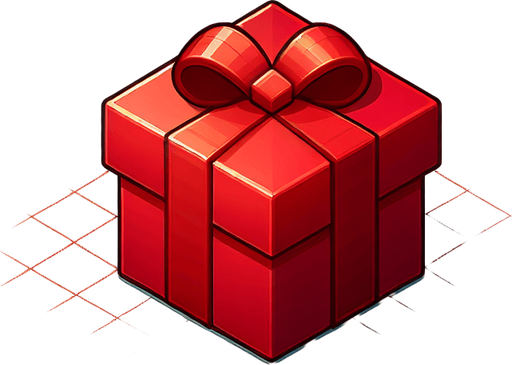 Red gift Single Game Texture. In-Game asset. 2d. Blank background. High contrast. No shadows.