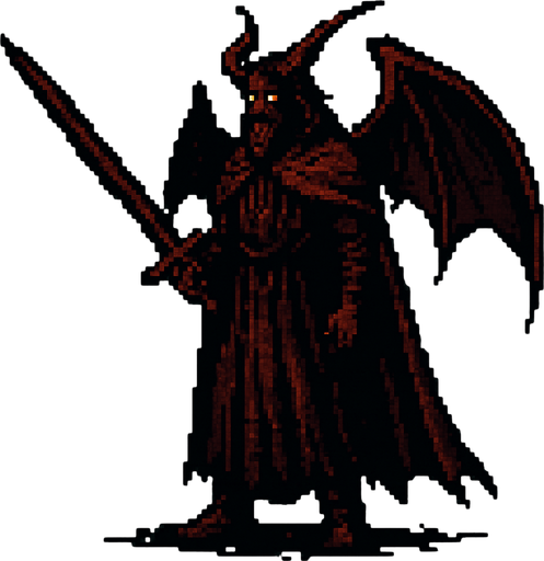 Lucifer character dark souls style 2d pixel art.
In-Game asset.  2d.  High contrast.  No shadows