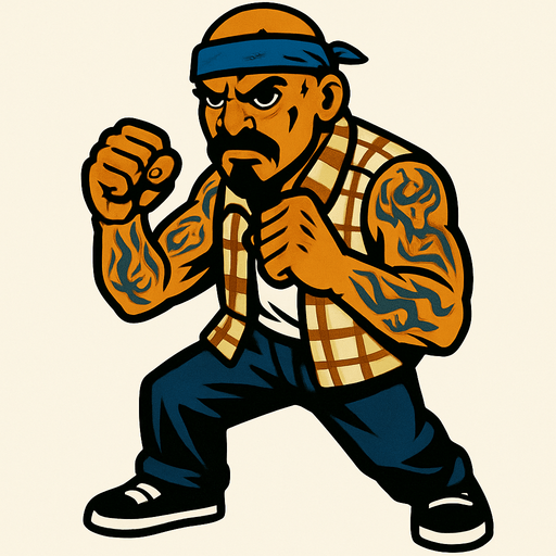 pandillero que quiere pelear a puño limpio.
In-Game asset.  2d.  High contrast.  No shadows