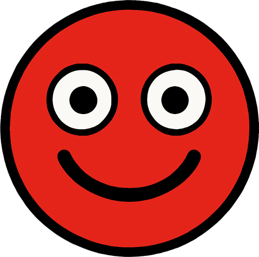 Red ball with two white eyes, inside the eyes are medium sized black dots, and a black smiley mouth.
In-Game asset.  2d.  High contrast.  No shadows