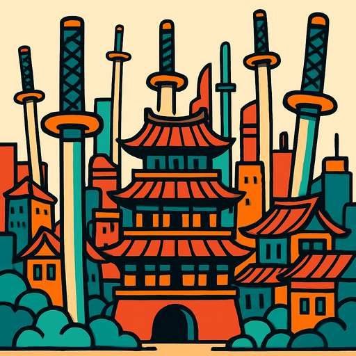 A Katana City.
In-Game asset.  2d.  High contrast.  No shadows