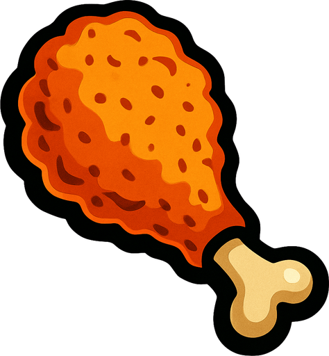 Fried chicken drumstick.
In-Game asset.  2d.  High contrast.  No shadows