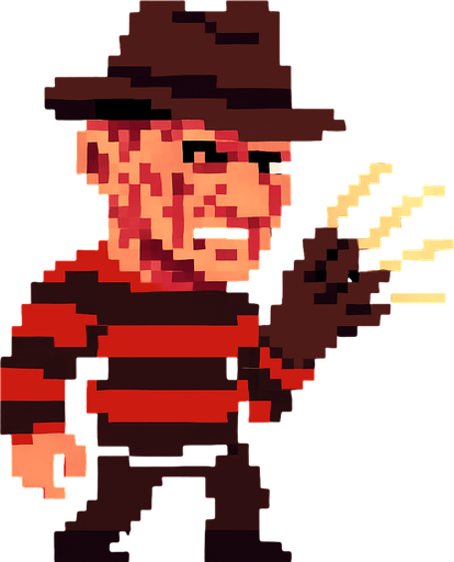 freddy kruger pixel.
In-Game asset.  2d.  High contrast.  No shadows