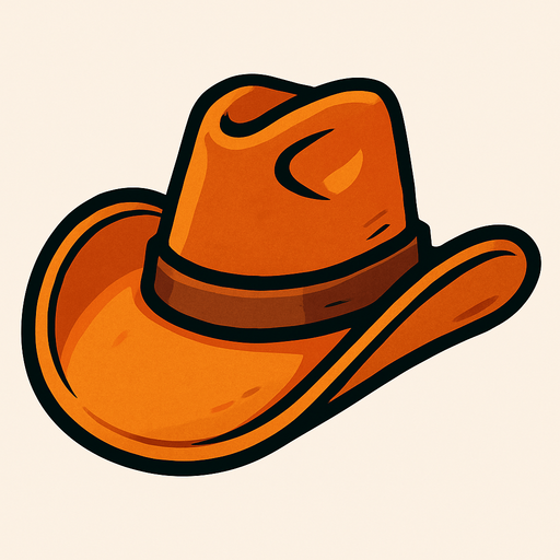 sombrero de vaquero de color naranja.
In-Game asset.  2d.  High contrast.  No shadows