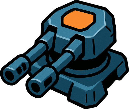 A duo barrel turret.
In-Game asset.  2d.  High contrast.  No shadows