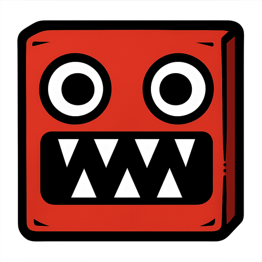 square re cube with 2 eyes and spike teeths inside

In-Game asset.  2d.  High contrast.  No shadows