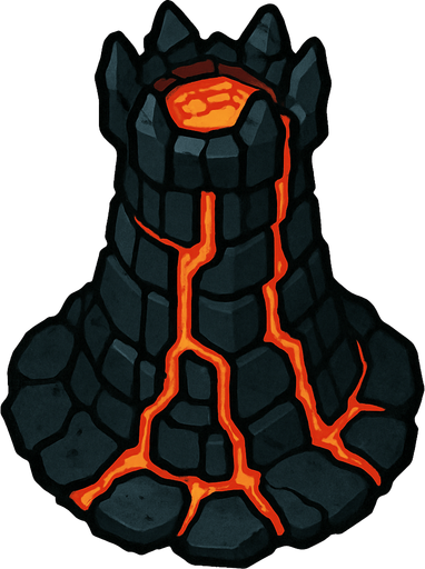 Dark magma tower.
In-Game asset.  2d.  High contrast.  No shadows. Topdown