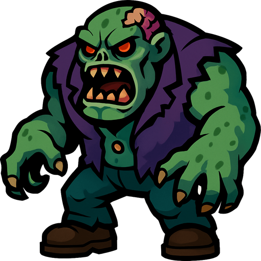 boss zombie.
In-Game asset.  2d.  High contrast.  No shadows