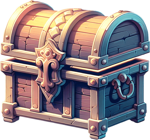 сундук с сокровищами с видом спереди, постэльные цвета.
Single Game Texture.  In-Game asset.  2d.  Blank background.  High contrast.  No shadows