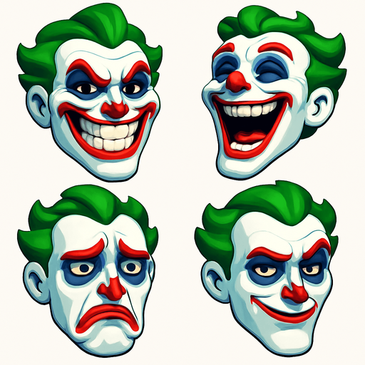 3D funny face meme joker. different faces look. face only
In-Game asset.  3D.  High contrast.  No shadows. face only