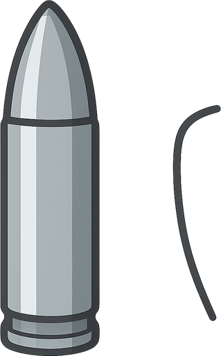 A silver bullet. No background. Transparent background. Blank background. No shadows. 2d. In-Game asset. flat