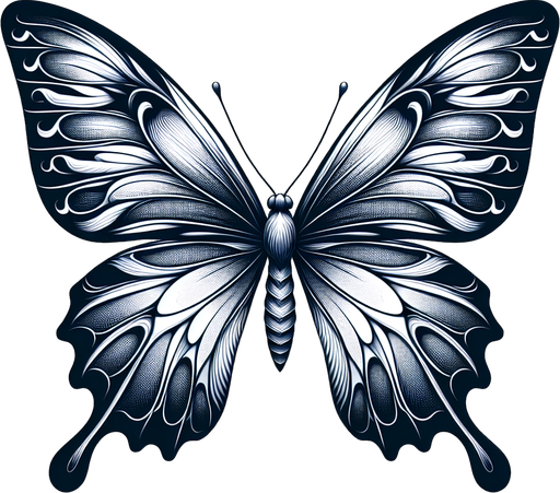 generate a butterfly.
Single Game Texture.  In-Game asset.  2d.  Blank background.  High contrast.  No shadows