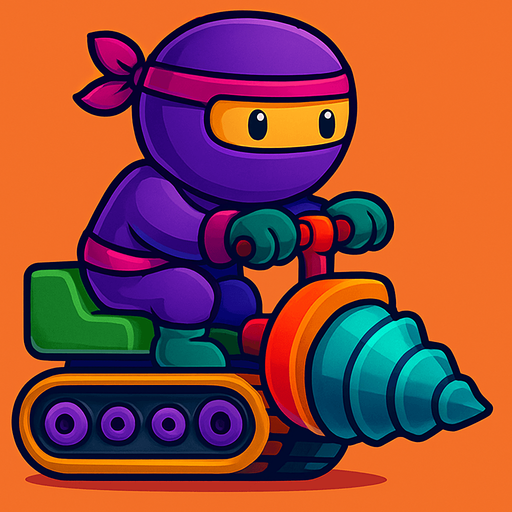 Same image of ninja with dig machine but with different colors for both. do random colors. HD colors.