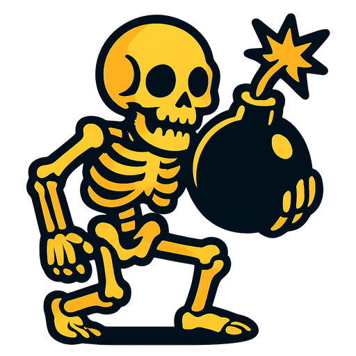 Skeleton with a bomb.
In-Game asset.  2d.  High contrast.  No shadows