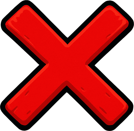 kırmızı x.
In-Game asset.  2d.  High contrast.  No shadows