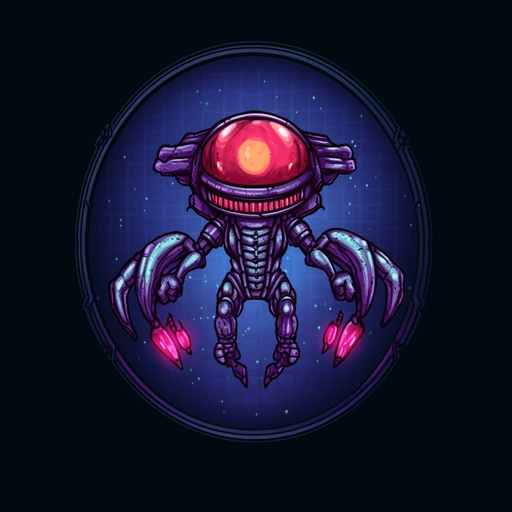 Alien enemy, adopted to space, flying down
Game Texture. In-Game asset. 2d. Pixelart. blank background. Low detail. High contrast.