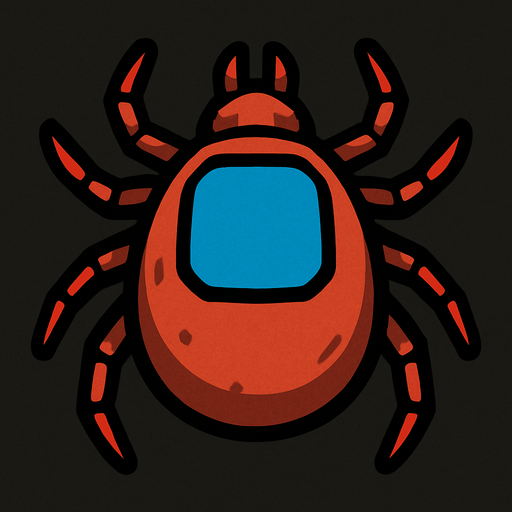 Tick bug with blue square on shell.
In-Game asset.  2d.  High contrast.  No shadows
