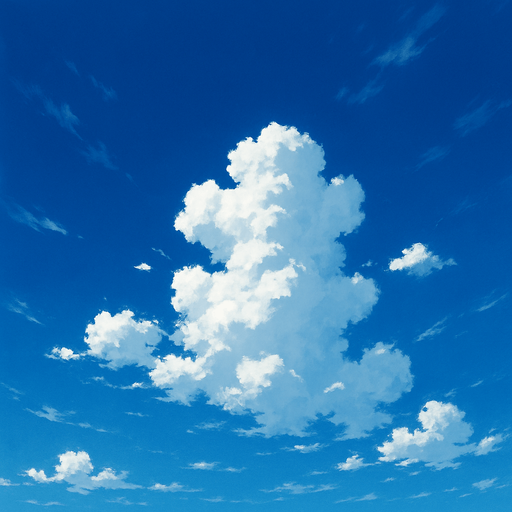 Blue sky with sparse clouds.
In-Game asset.  High contrast. Realistic anime style